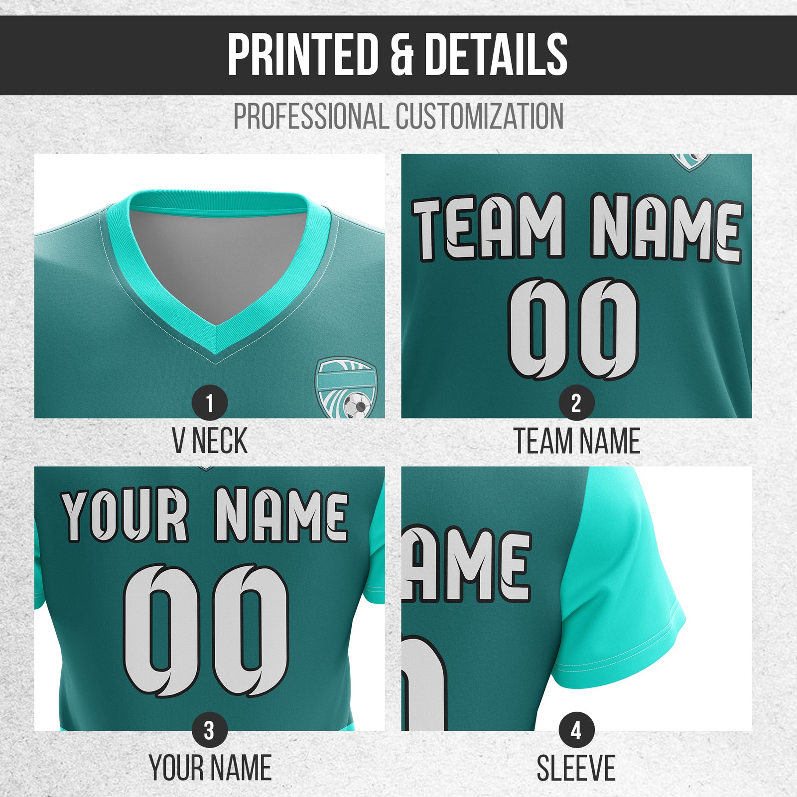 Soccer Jersey - V Neck - Stripe - Design 5 - Aqua