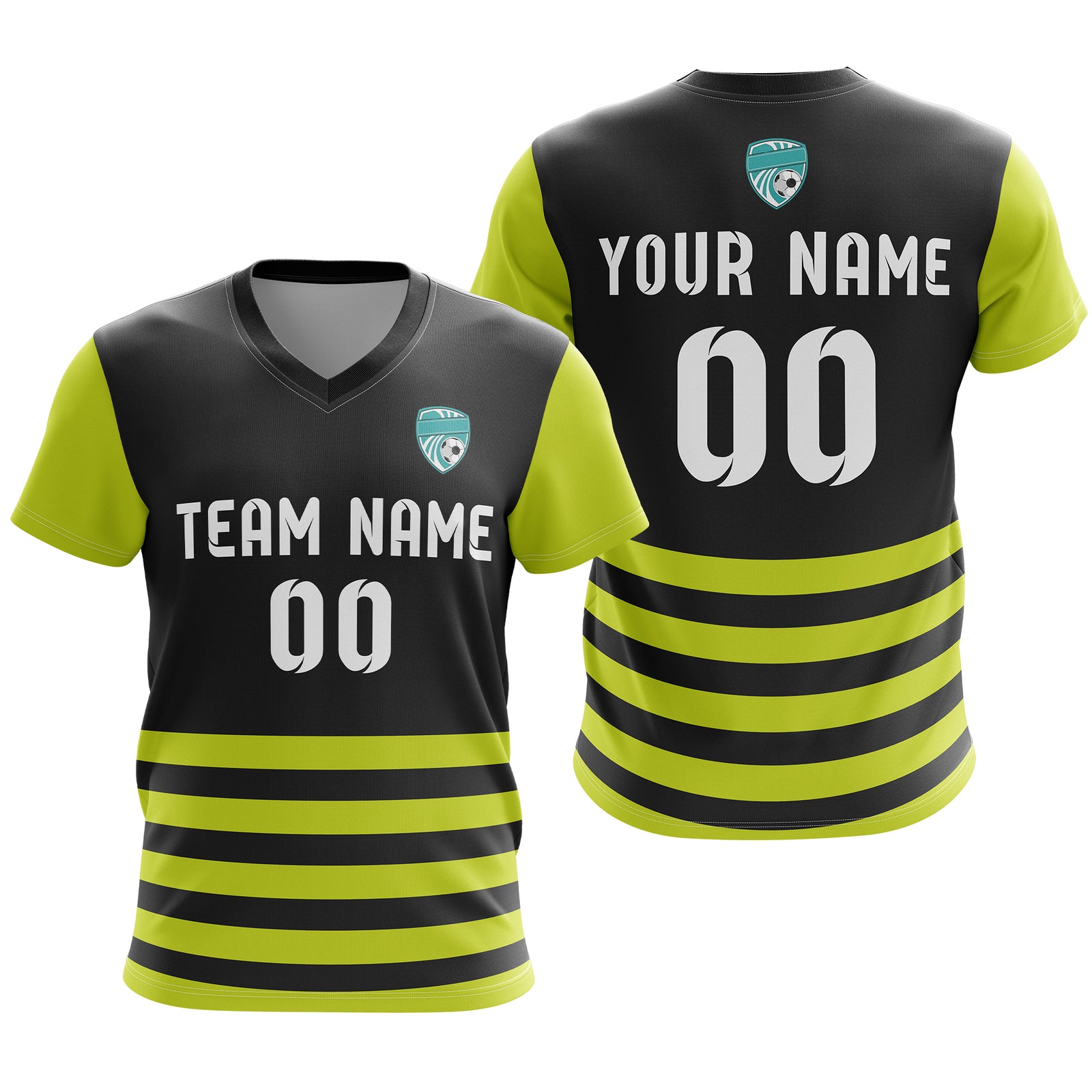 Soccer Jersey - V Neck - Stripe - Design 5 - Black