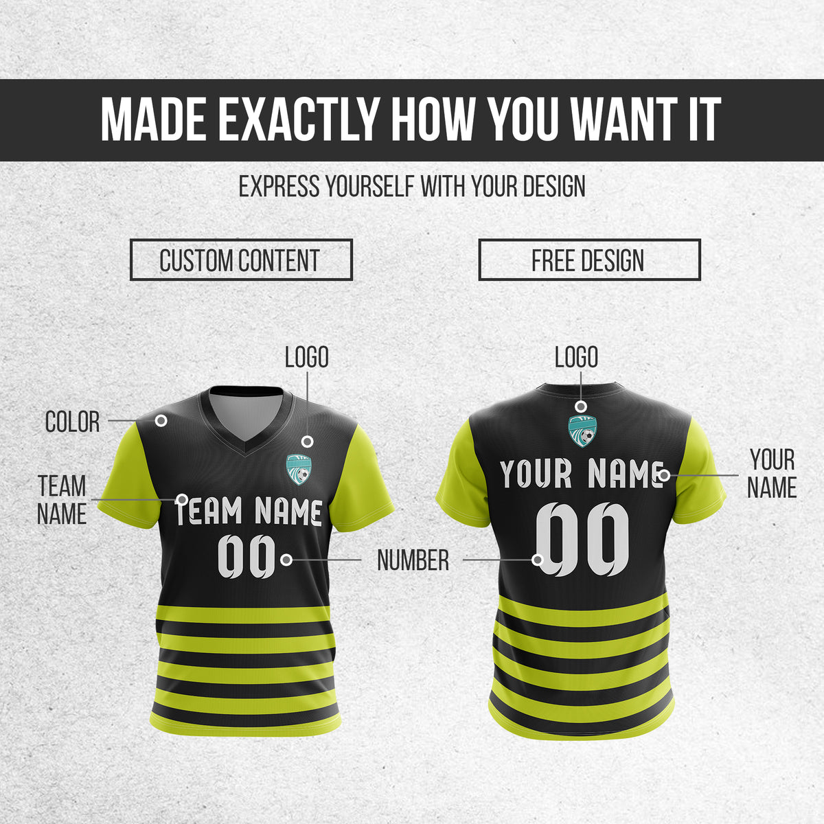 Soccer Jersey - V Neck - Stripe - Design 5 - Black