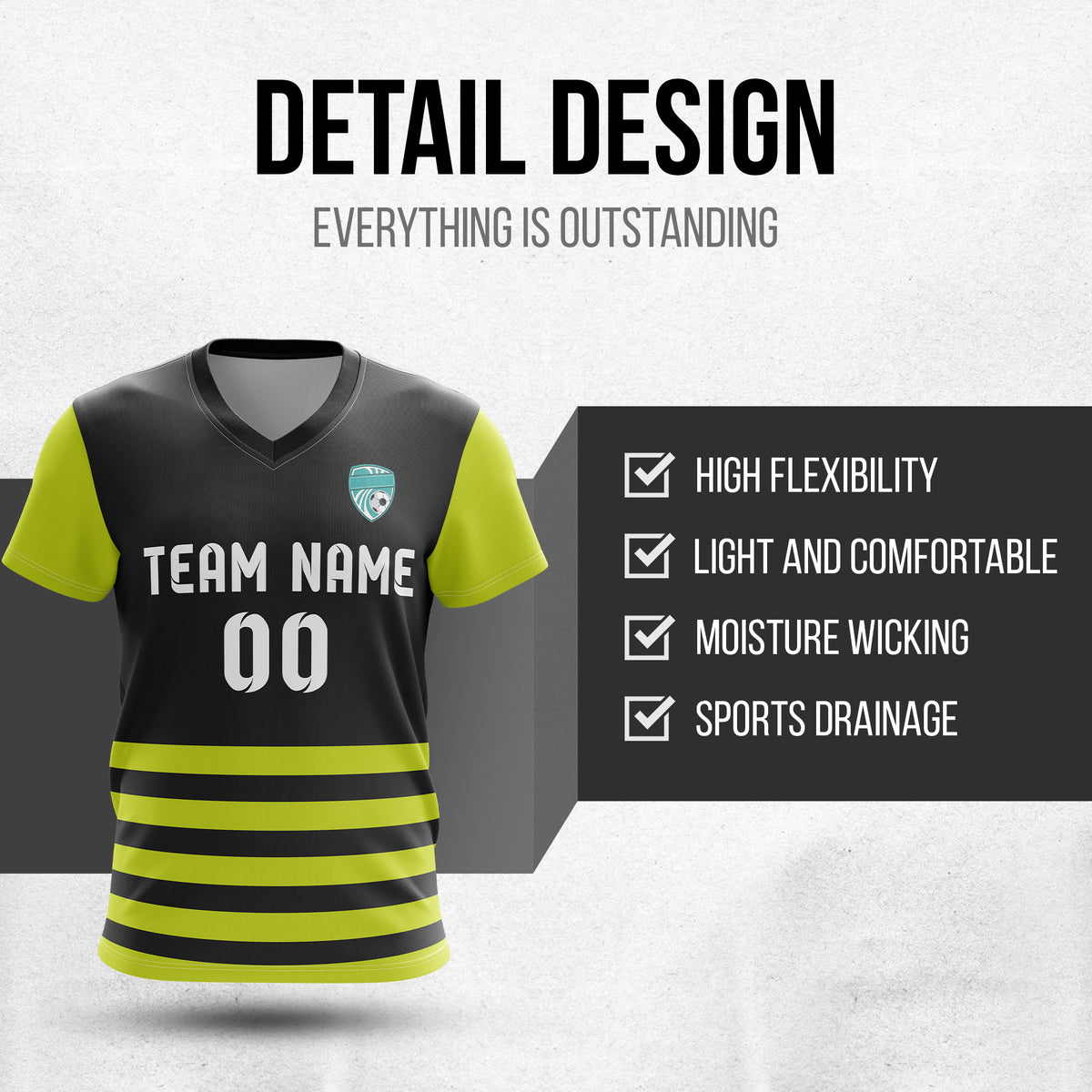 Soccer Jersey - V Neck - Stripe - Design 5 - Black