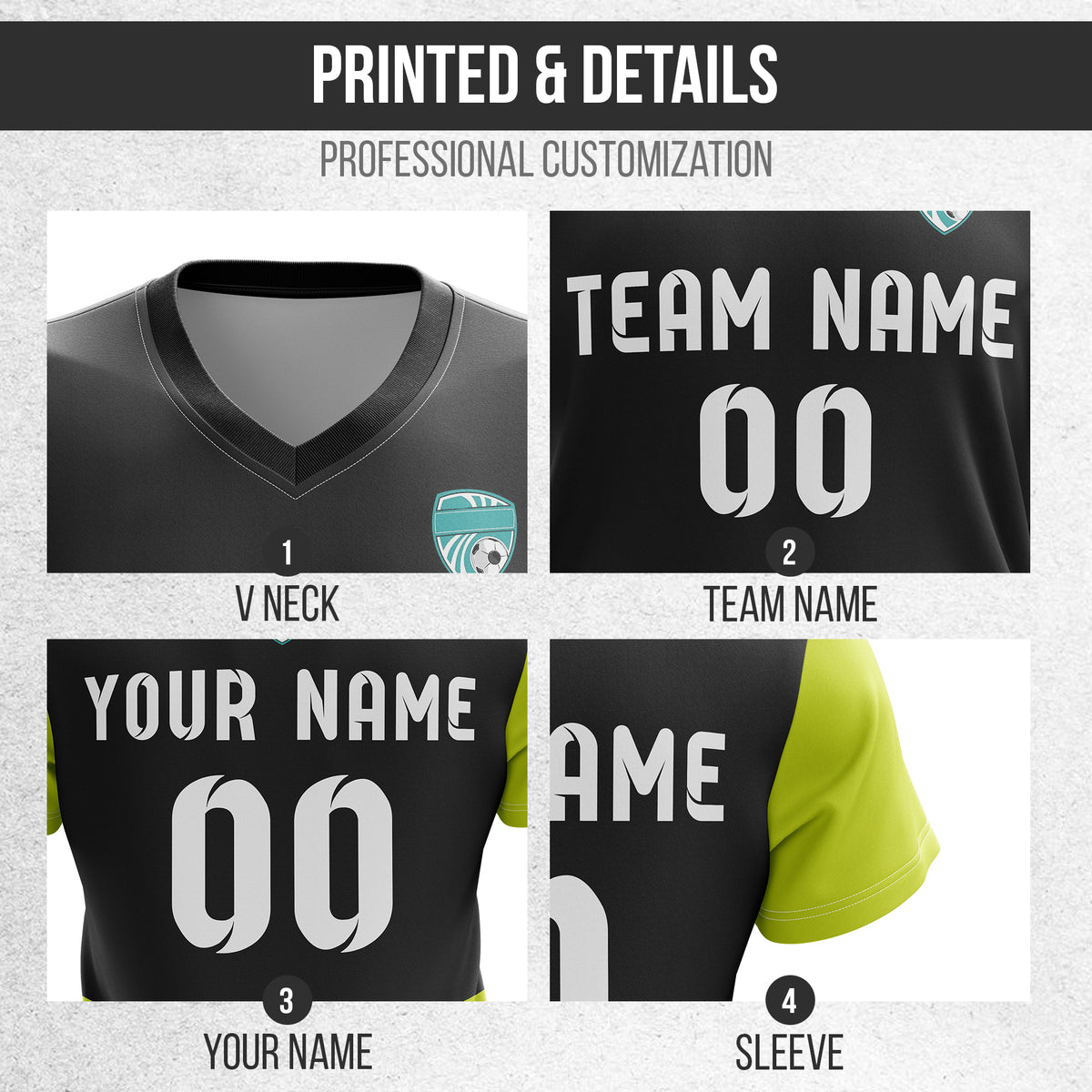 Soccer Jersey - V Neck - Stripe - Design 5 - Black