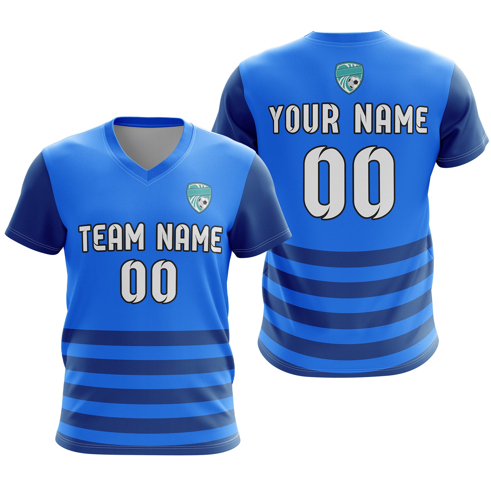 Soccer Jersey - V Neck - Stripe - Design 5 - Blue