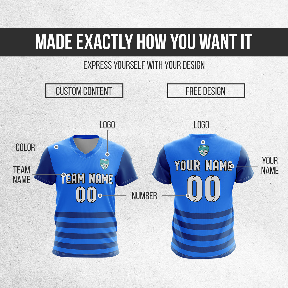 Soccer Jersey - V Neck - Stripe - Design 5 - Blue