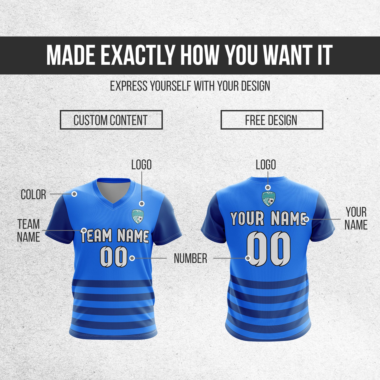 Soccer Jersey - V Neck - Stripe - Design 5 - Blue