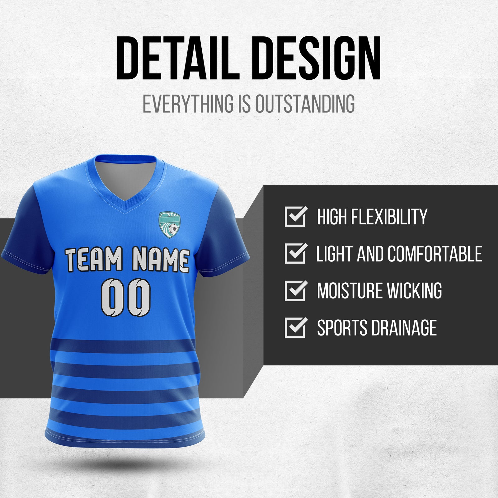 Soccer Jersey - V Neck - Stripe - Design 5 - Blue