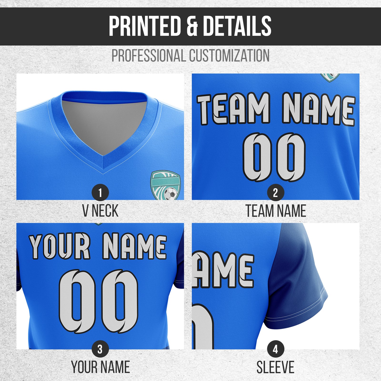 Soccer Jersey - V Neck - Stripe - Design 5 - Blue