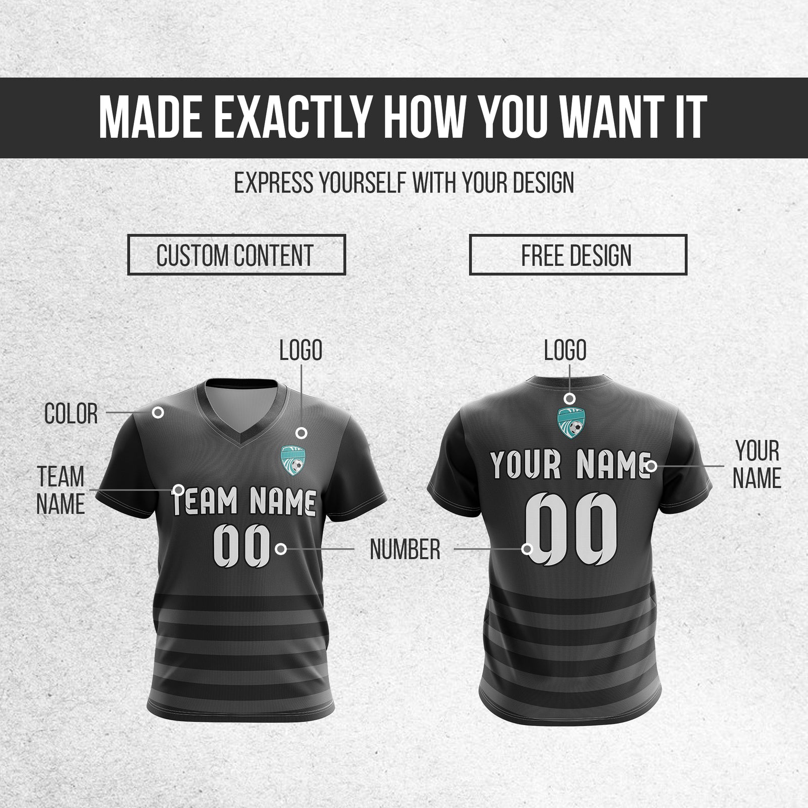 Soccer Jersey - V Neck - Stripe - Design 5 - Dark Grey