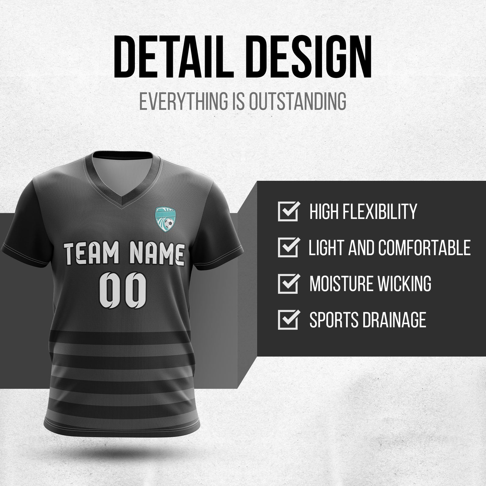 Soccer Jersey - V Neck - Stripe - Design 5 - Dark Grey