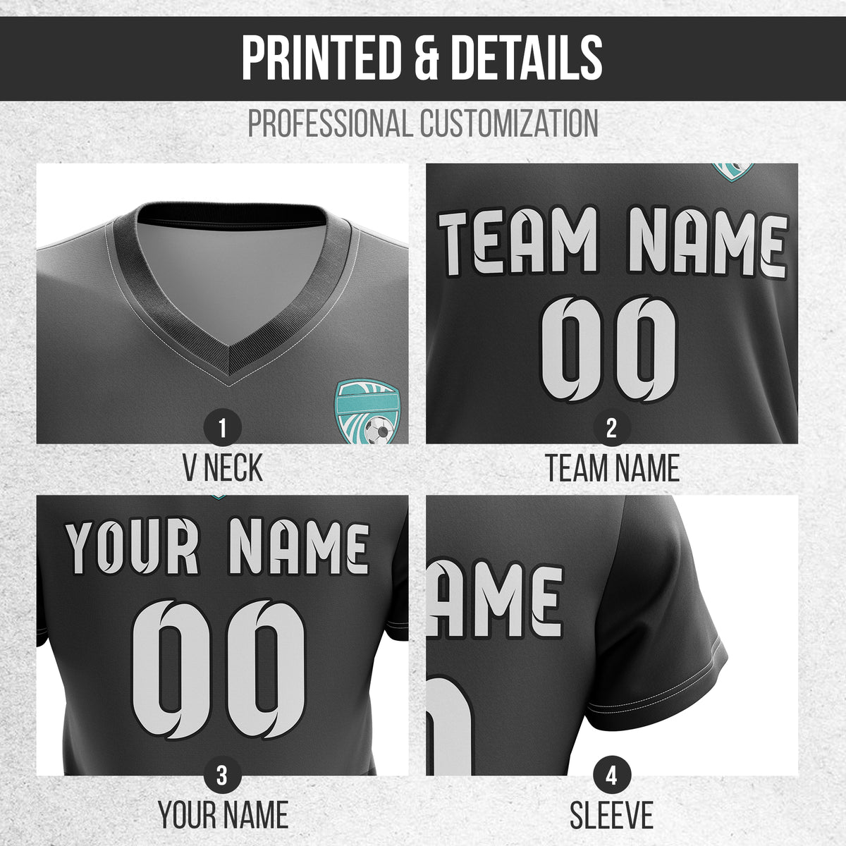 Soccer Jersey - V Neck - Stripe - Design 5 - Dark Grey