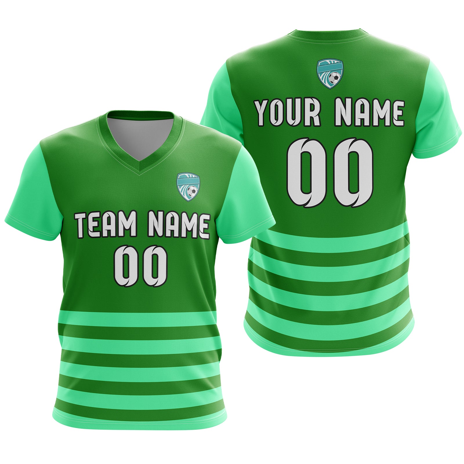 Soccer Jersey - V Neck - Stripe - Design 5 - Green