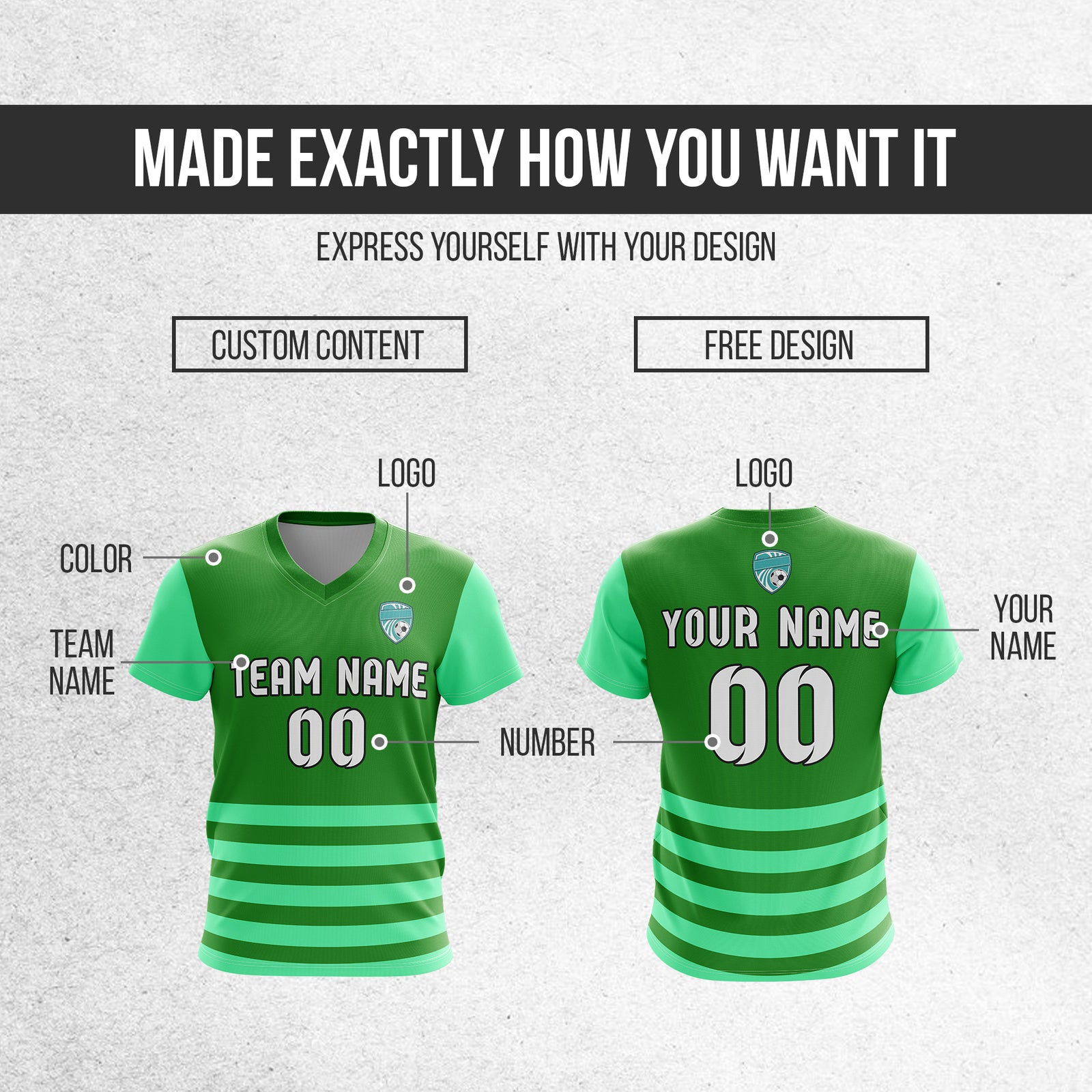 Soccer Jersey - V Neck - Stripe - Design 5 - Green