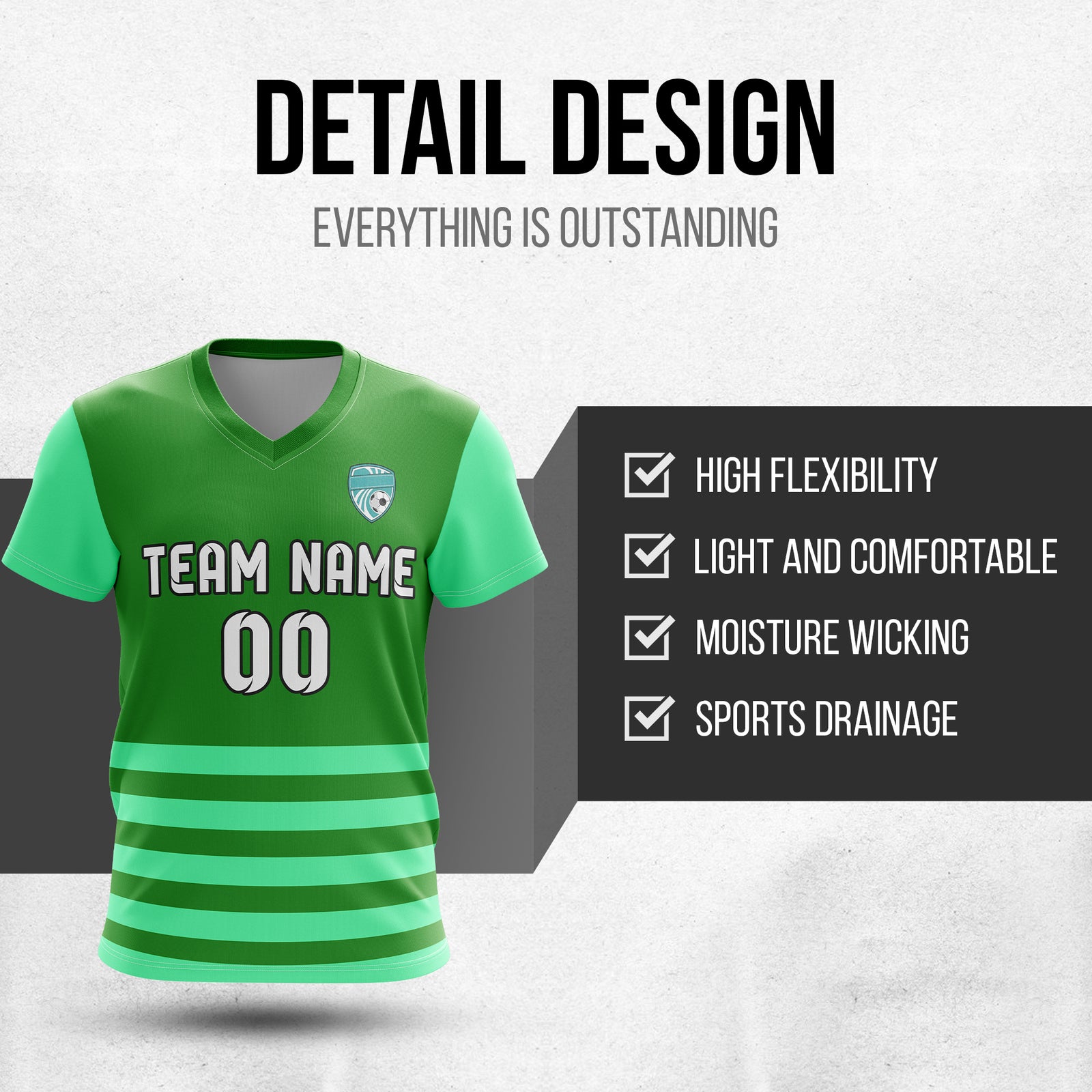 Soccer Jersey - V Neck - Stripe - Design 5 - Green