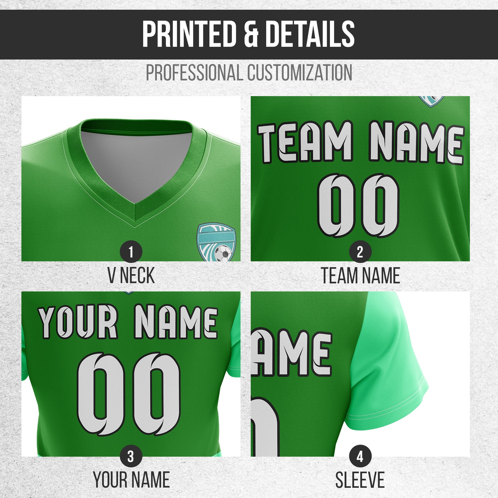 Soccer Jersey - V Neck - Stripe - Design 5 - Green