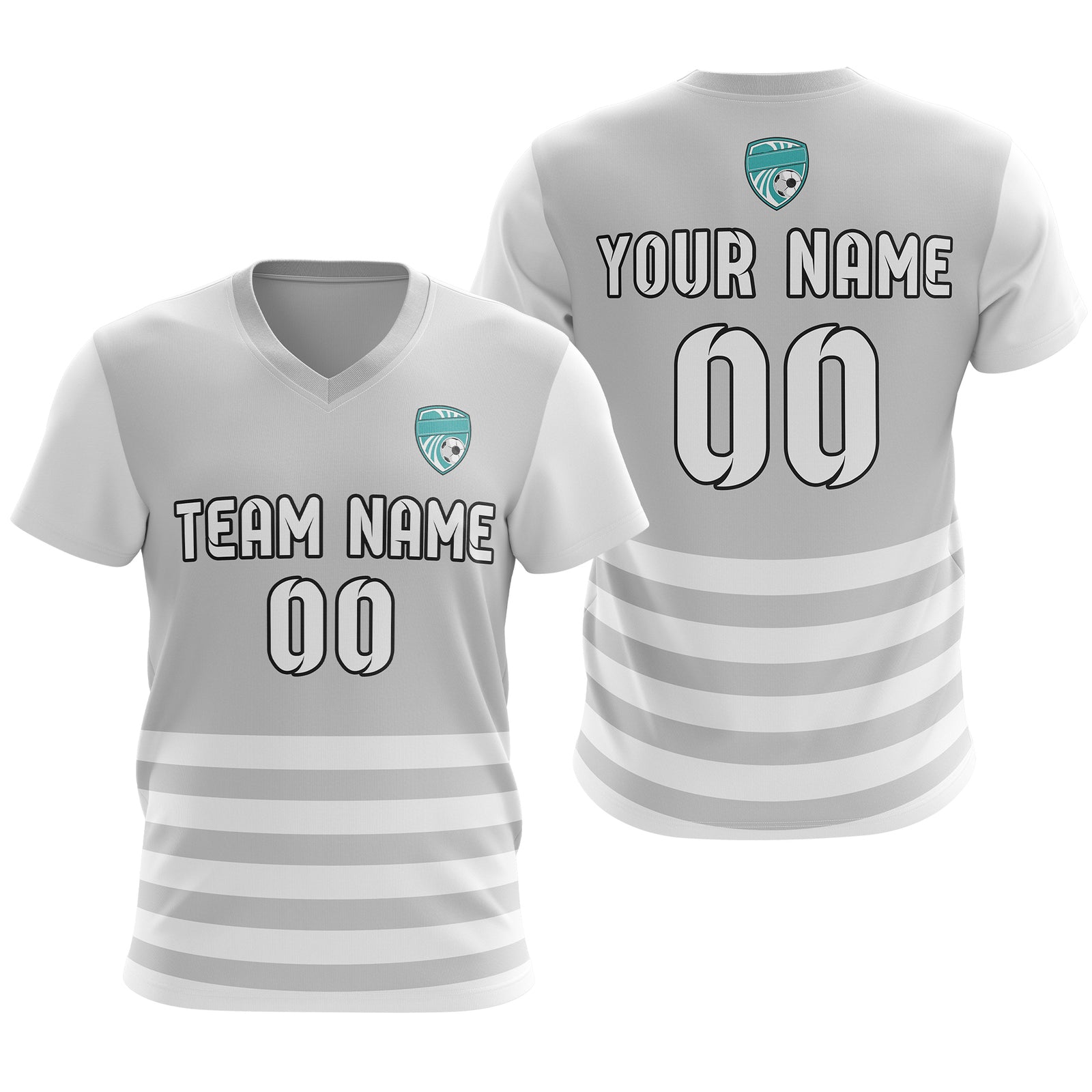 Soccer Jersey - V Neck - Stripe - Design 5 - Grey