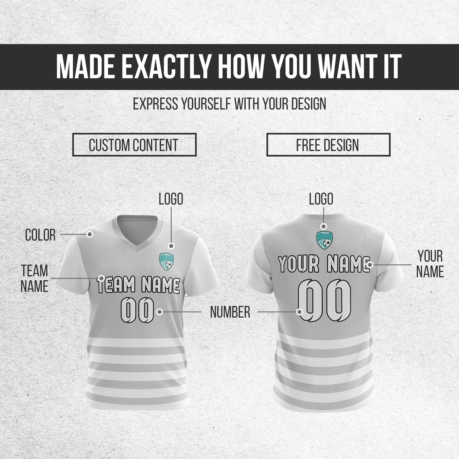 Soccer Jersey - V Neck - Stripe - Design 5 - Grey