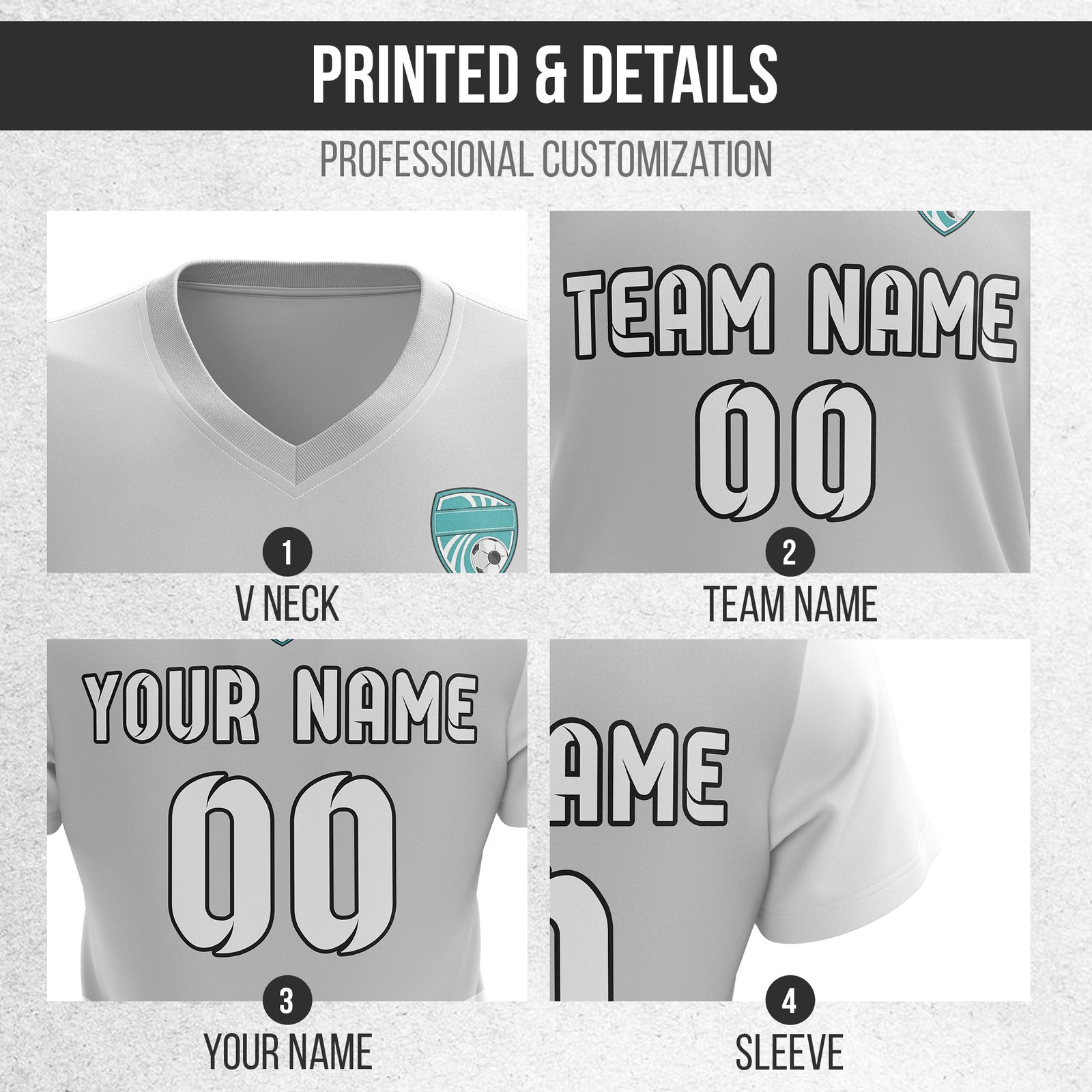 Soccer Jersey - V Neck - Stripe - Design 5 - Grey