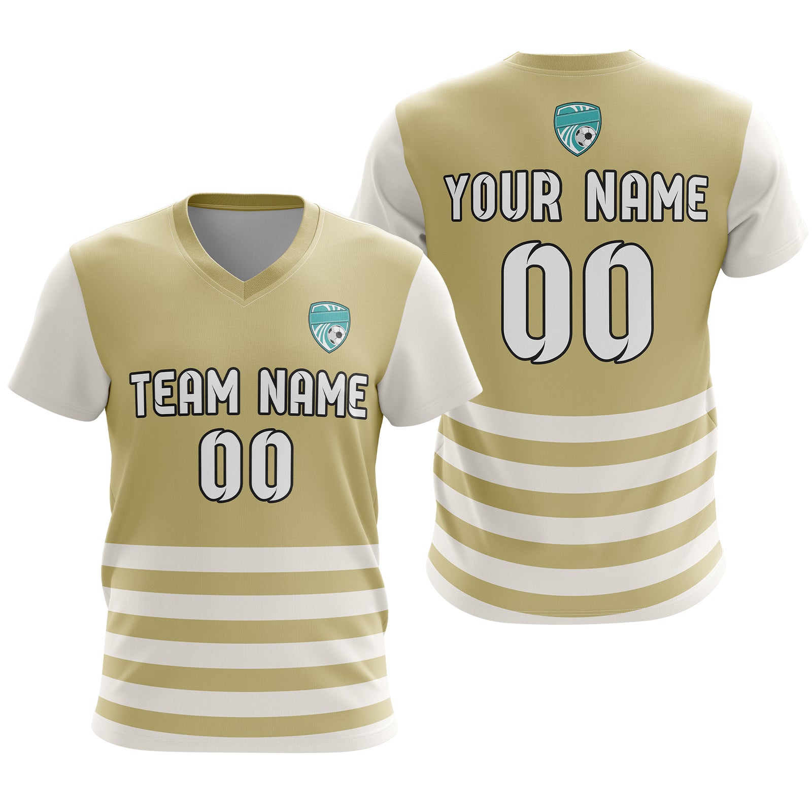 Soccer Jersey - V Neck - Stripe - Design 5 - Khakhii