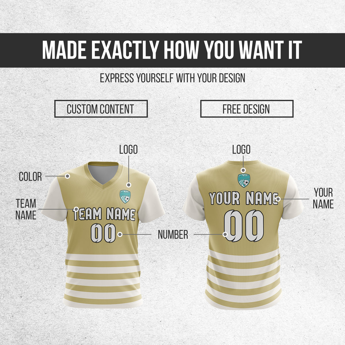 Soccer Jersey - V Neck - Stripe - Design 5 - Khakhii