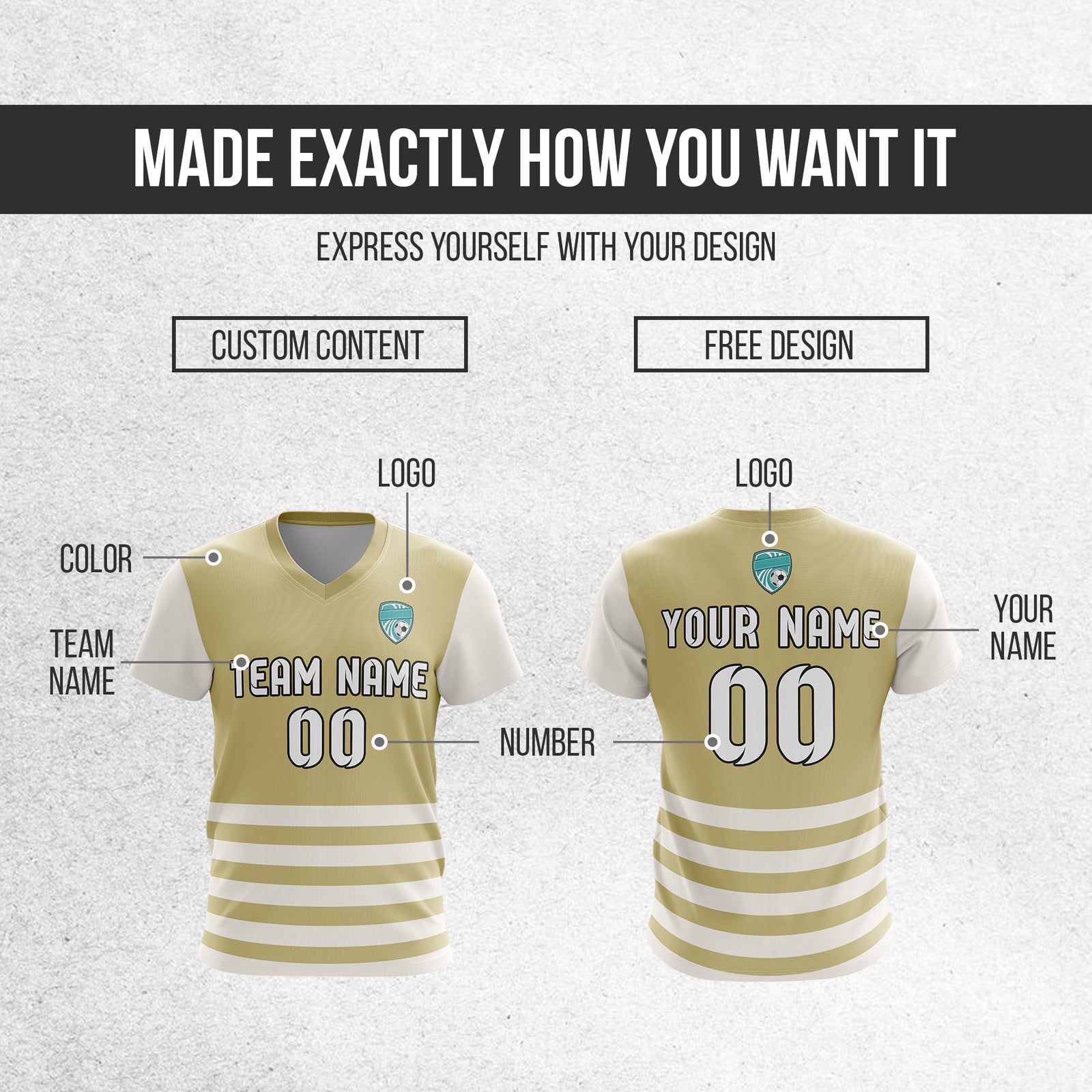 Soccer Jersey - V Neck - Stripe - Design 5 - Khakhii