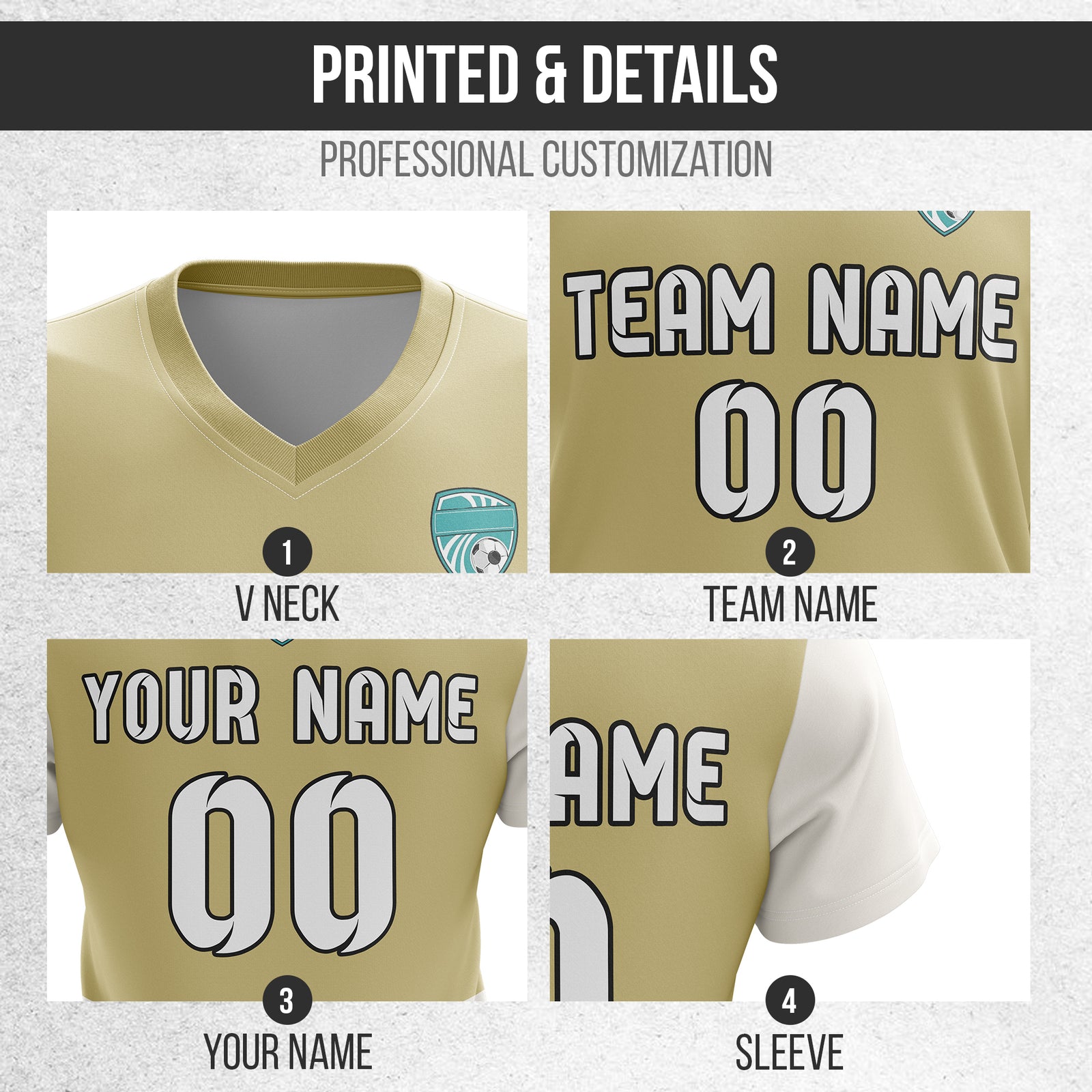 Soccer Jersey - V Neck - Stripe - Design 5 - Khakhii