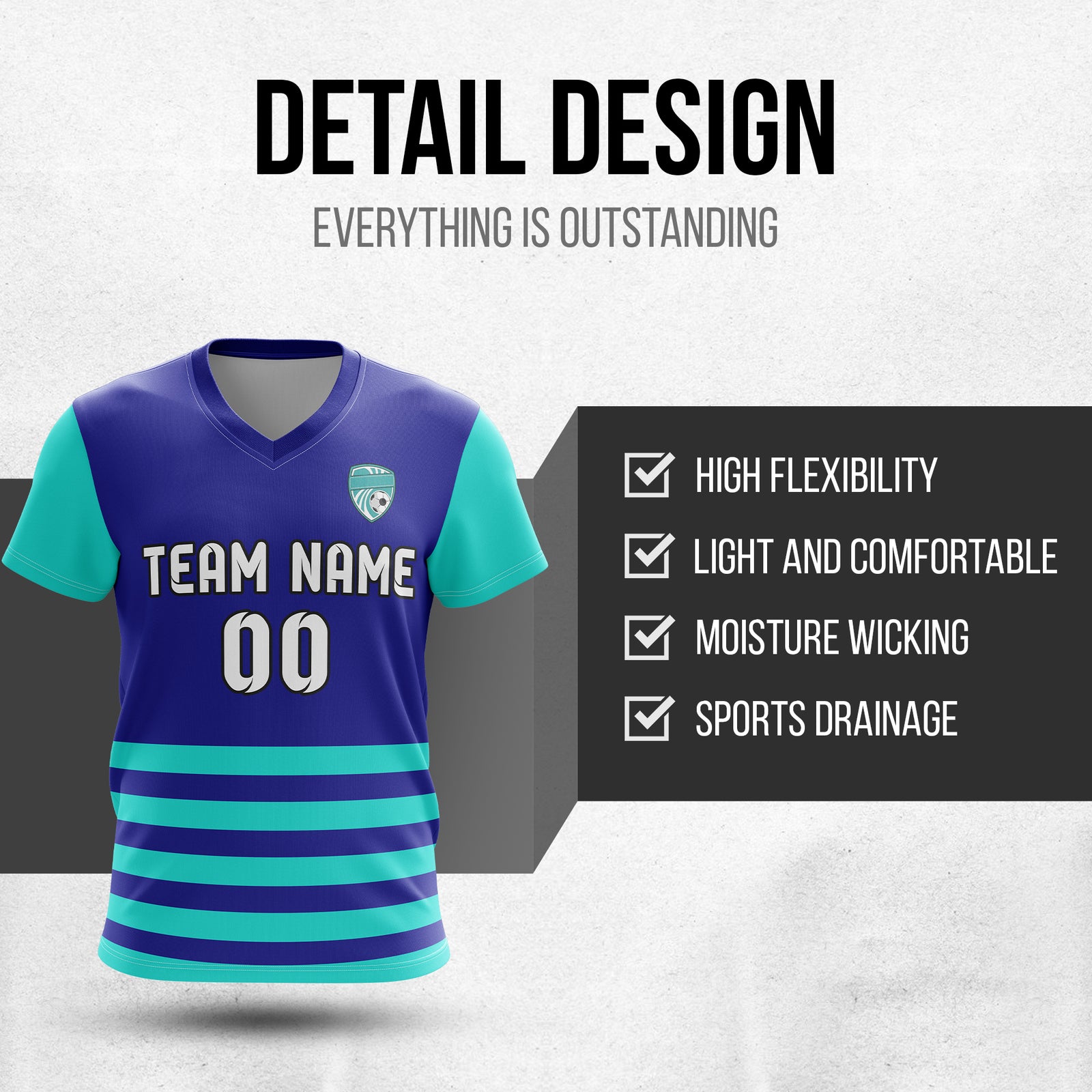 Soccer Jersey - V Neck - Stripe - Design 5 - Navy