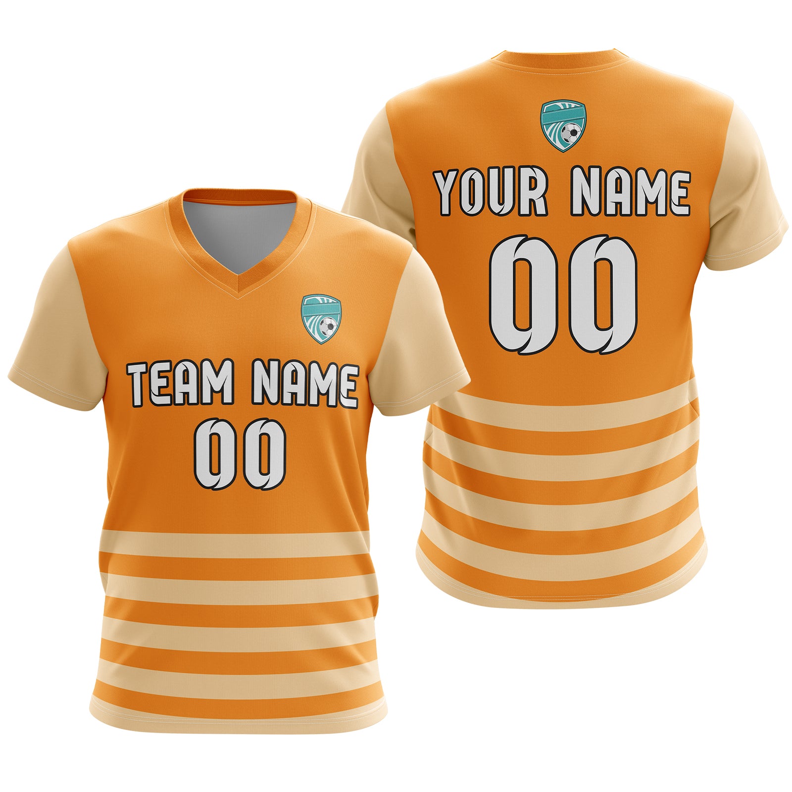Soccer Jersey - V Neck - Stripe - Design 5 - Orange
