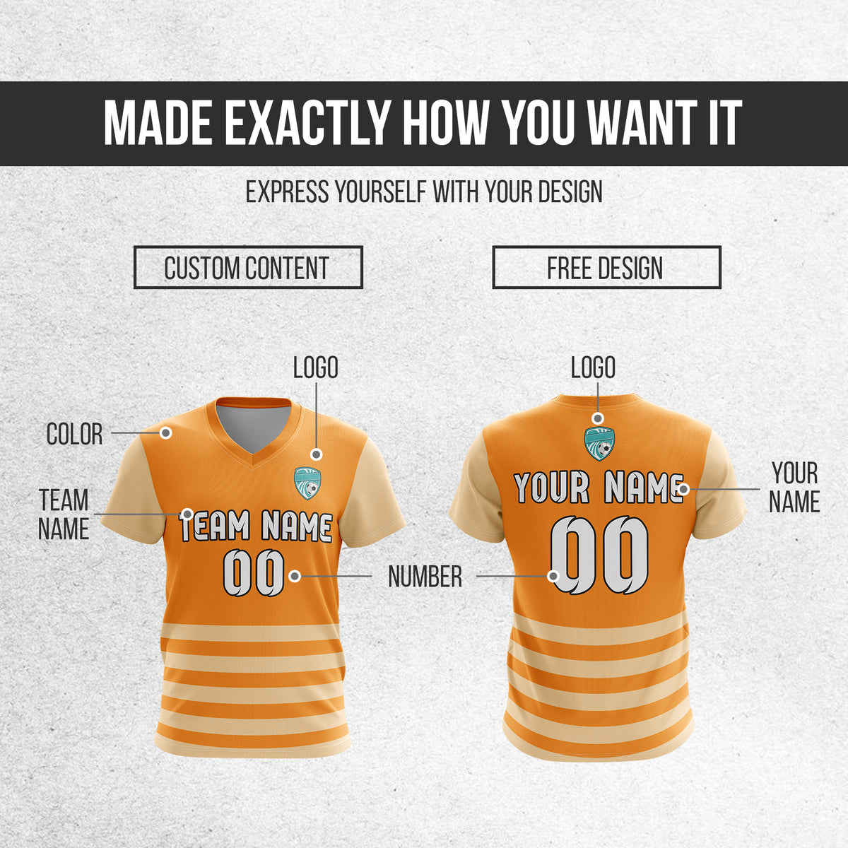 Soccer Jersey - V Neck - Stripe - Design 5 - Orange