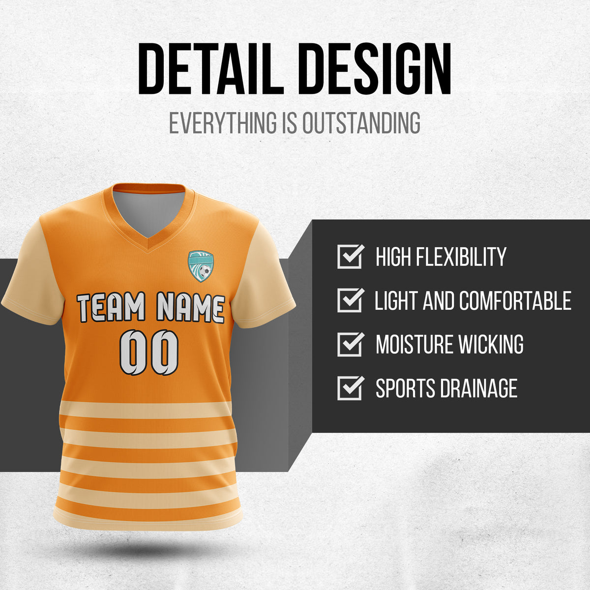 Soccer Jersey - V Neck - Stripe - Design 5 - Orange