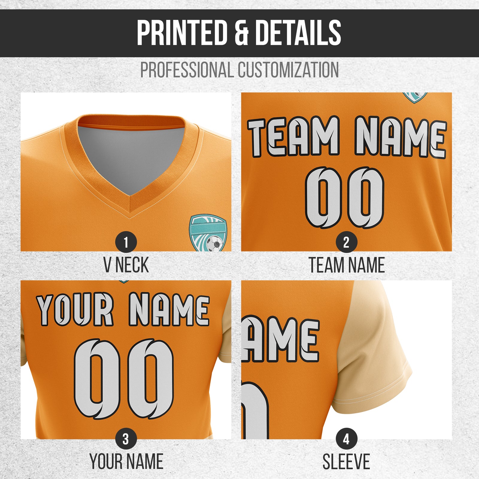 Soccer Jersey - V Neck - Stripe - Design 5 - Orange