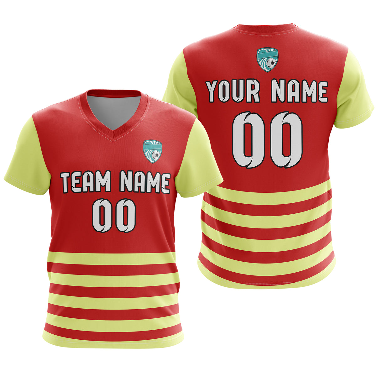 Soccer Jersey - V Neck - Stripe - Design 5 - Red