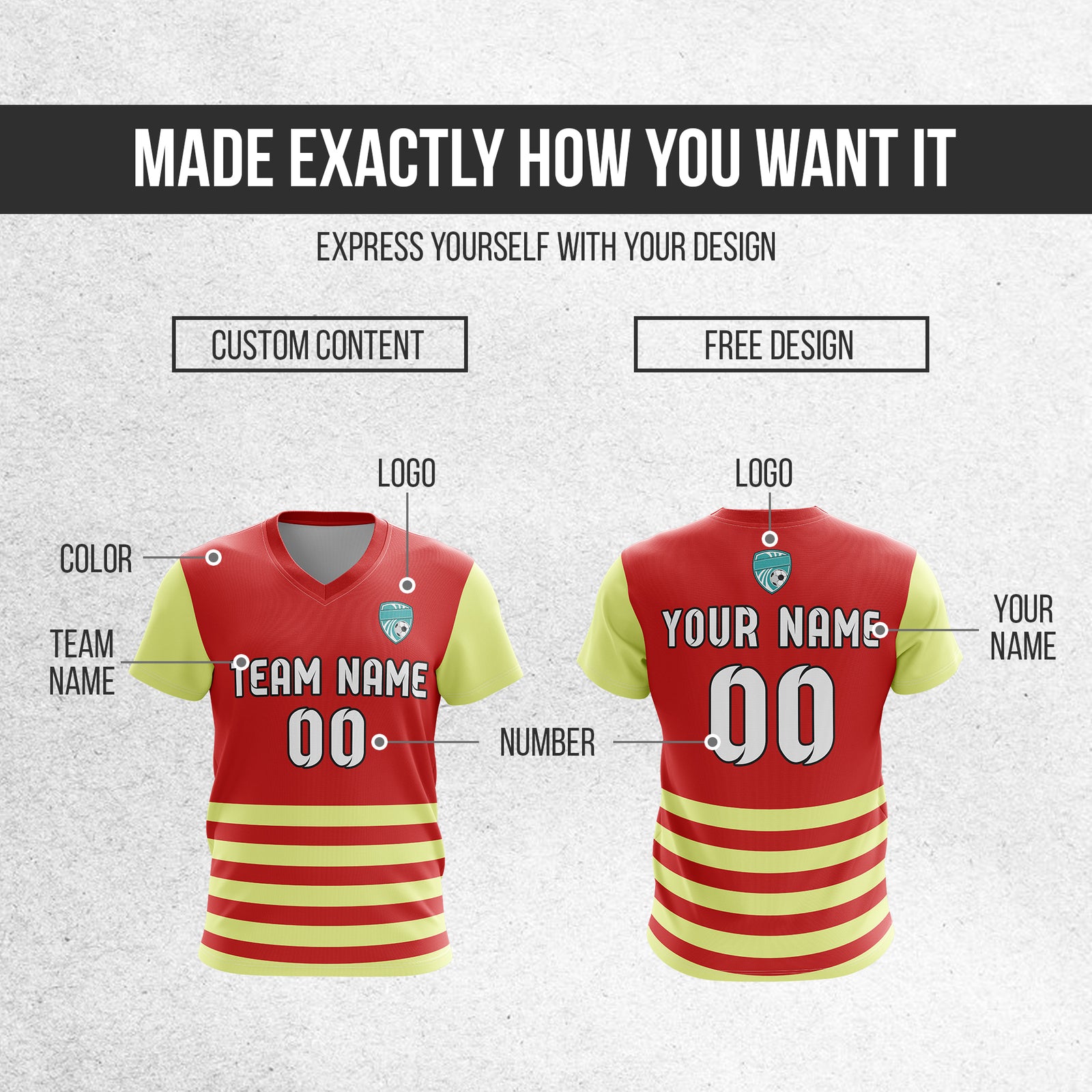 Soccer Jersey - V Neck - Stripe - Design 5 - Red