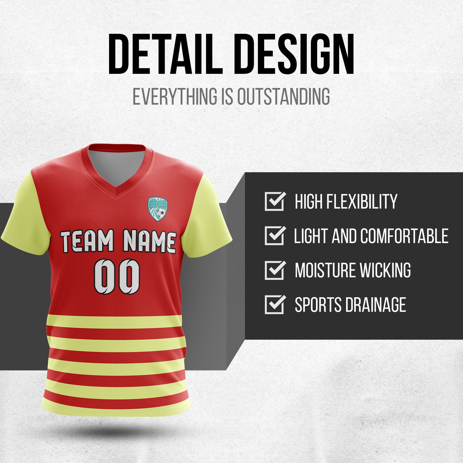 Soccer Jersey - V Neck - Stripe - Design 5 - Red