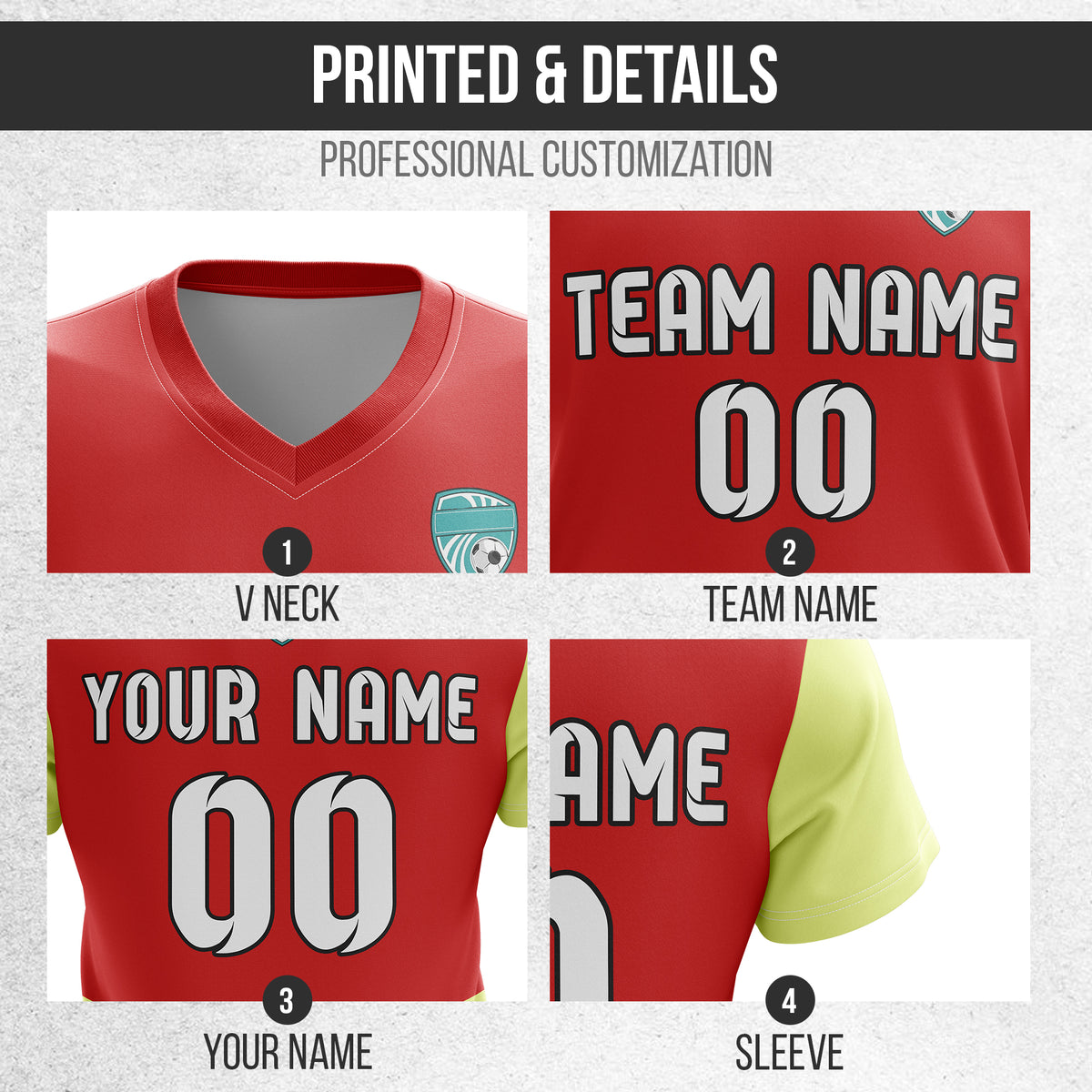 Soccer Jersey - V Neck - Stripe - Design 5 - Red