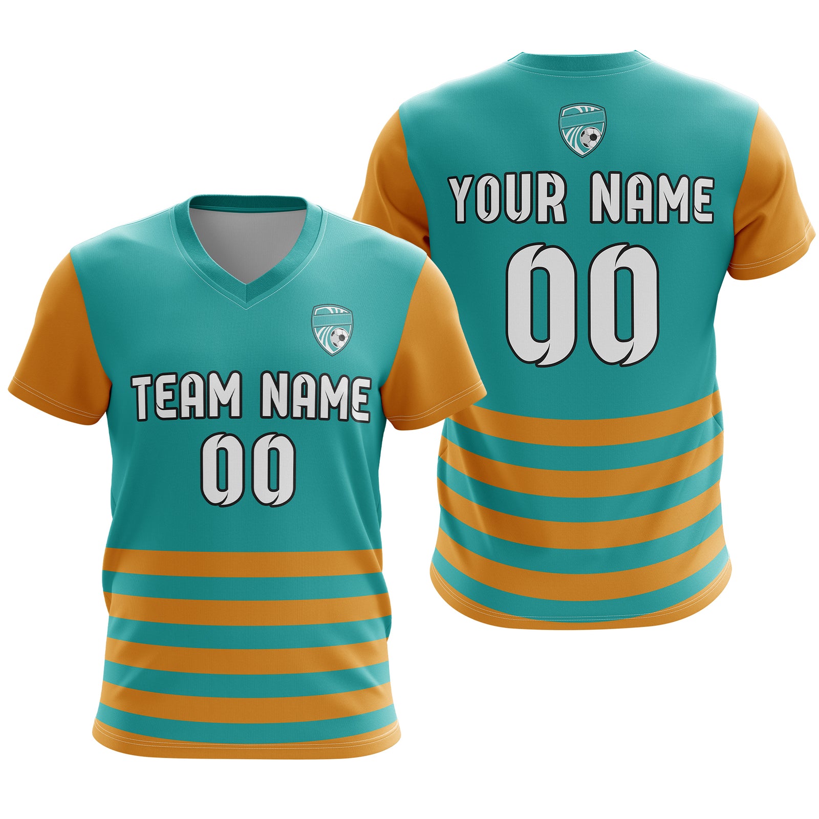 Soccer Jersey - V Neck - Stripe - Design 5 - Teal