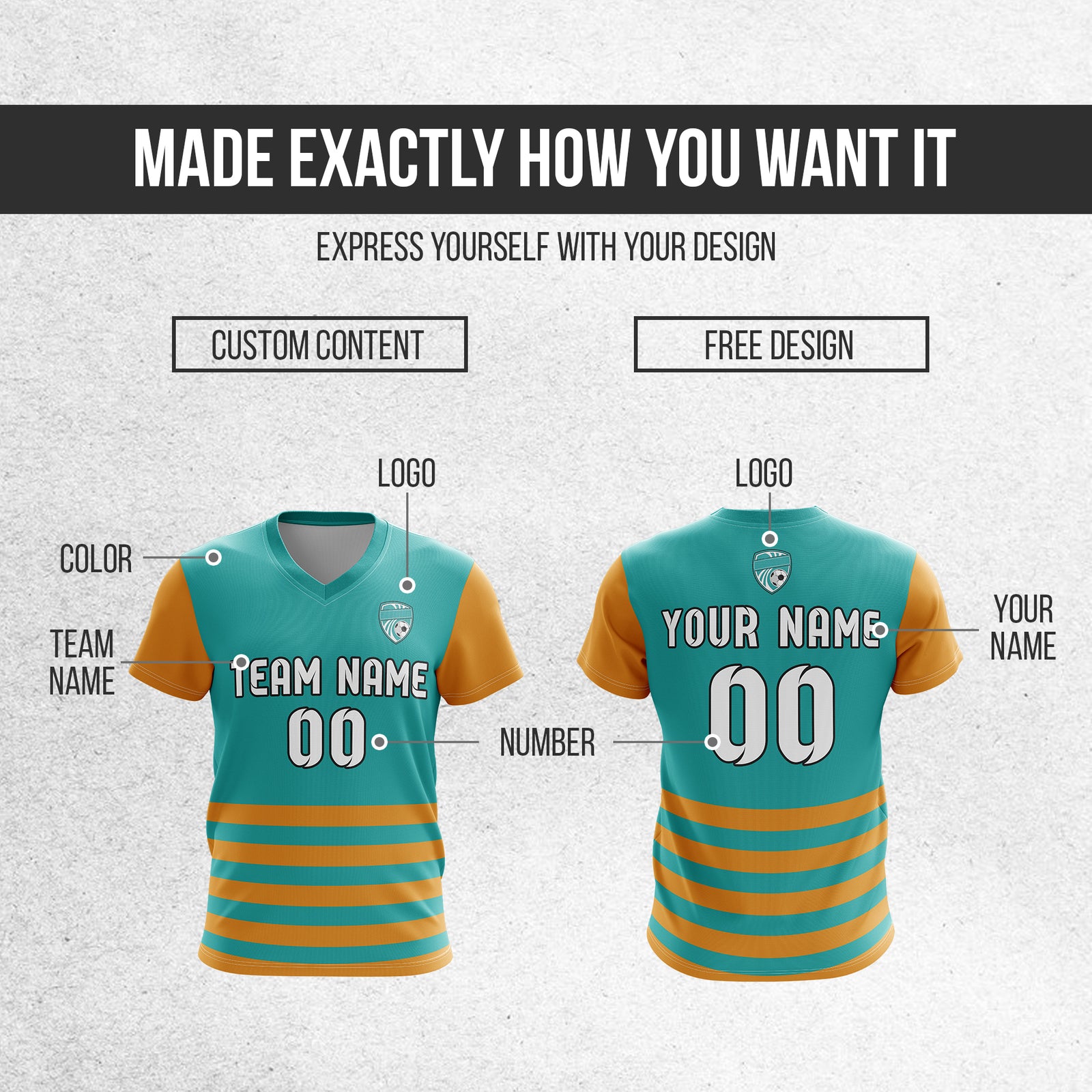 Soccer Jersey - V Neck - Stripe - Design 5 - Teal