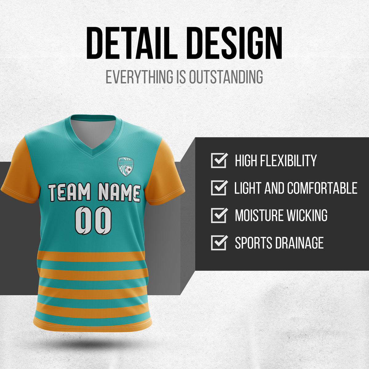 Soccer Jersey - V Neck - Stripe - Design 5 - Teal