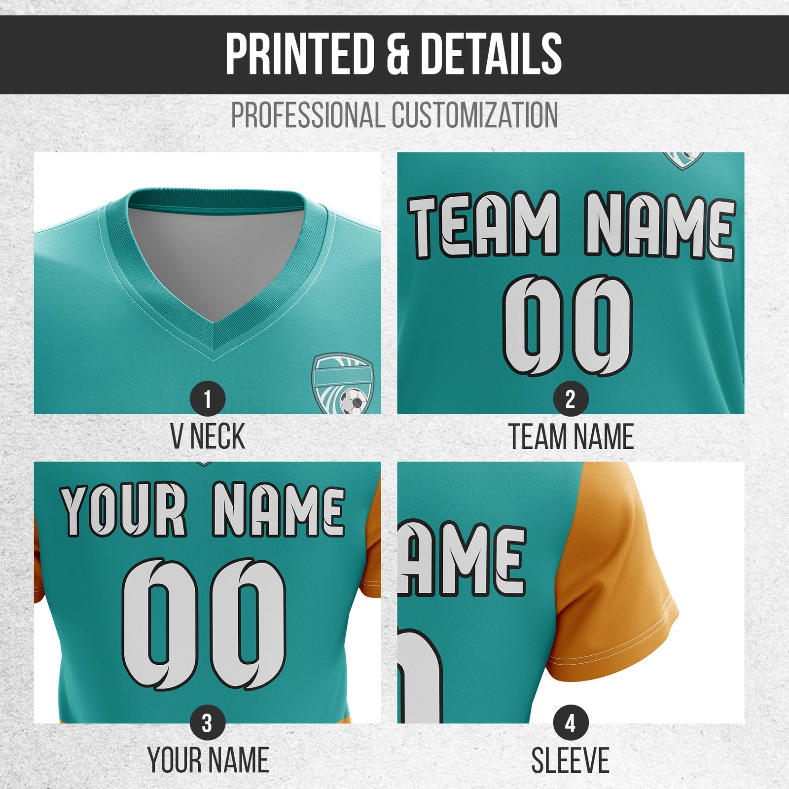 Soccer Jersey - V Neck - Stripe - Design 5 - Teal