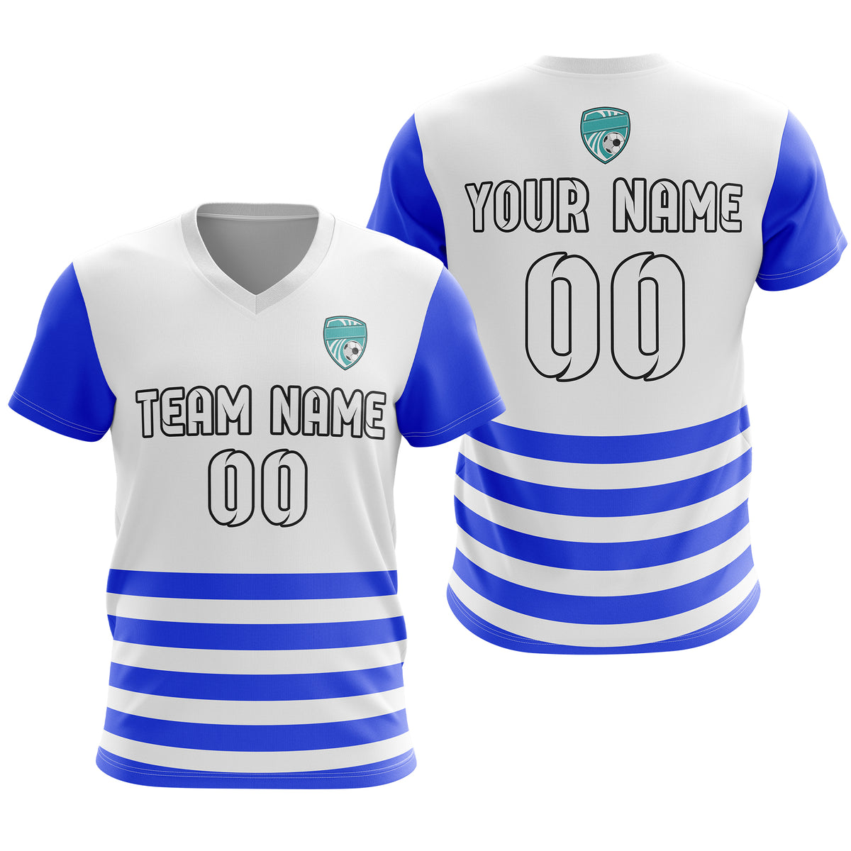 Soccer Jersey - V Neck - Stripe - Design 5 - White