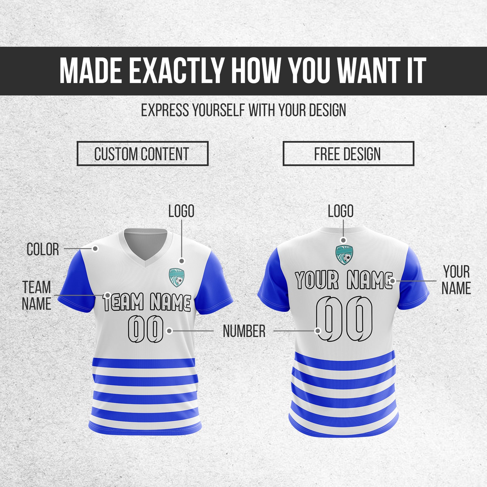 Soccer Jersey - V Neck - Stripe - Design 5 - White