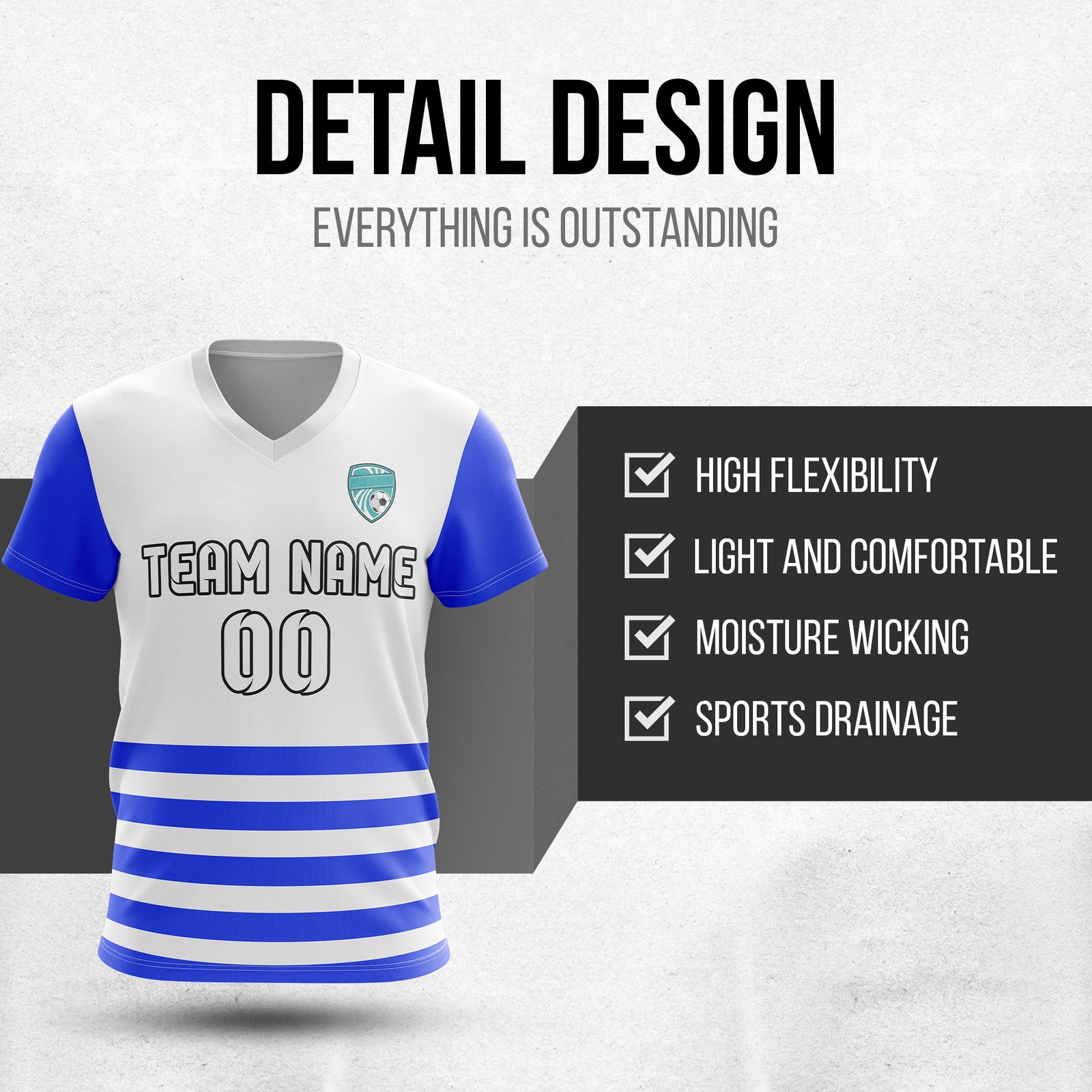 Soccer Jersey - V Neck - Stripe - Design 5 - White