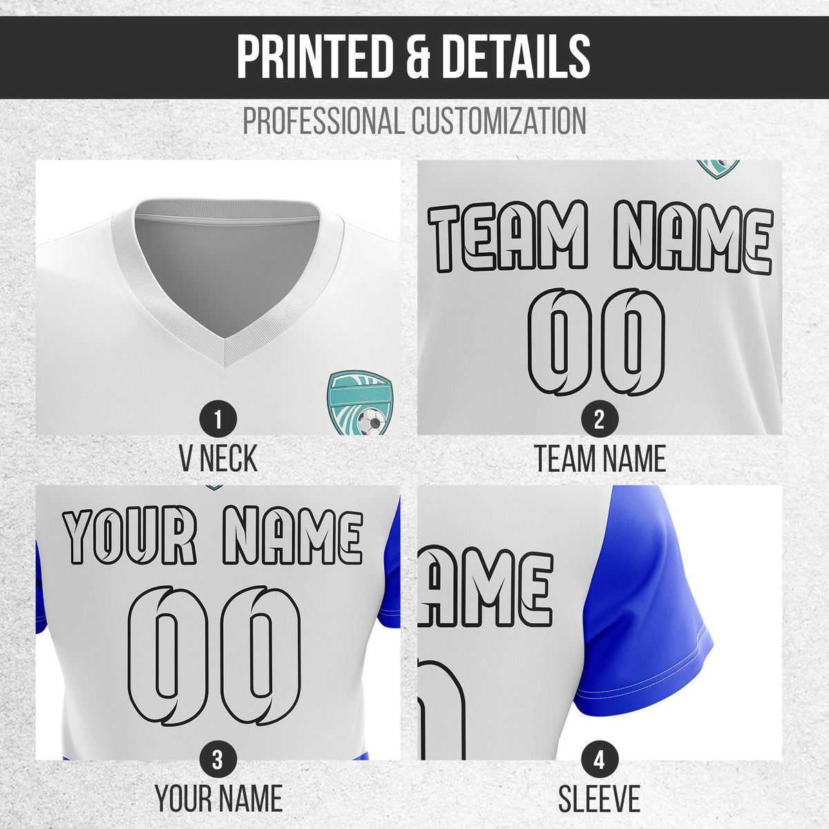 Soccer Jersey - V Neck - Stripe - Design 5 - White