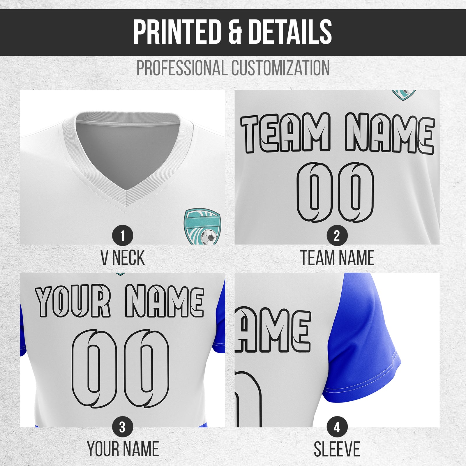 Soccer Jersey - V Neck - Stripe - Design 5 - White