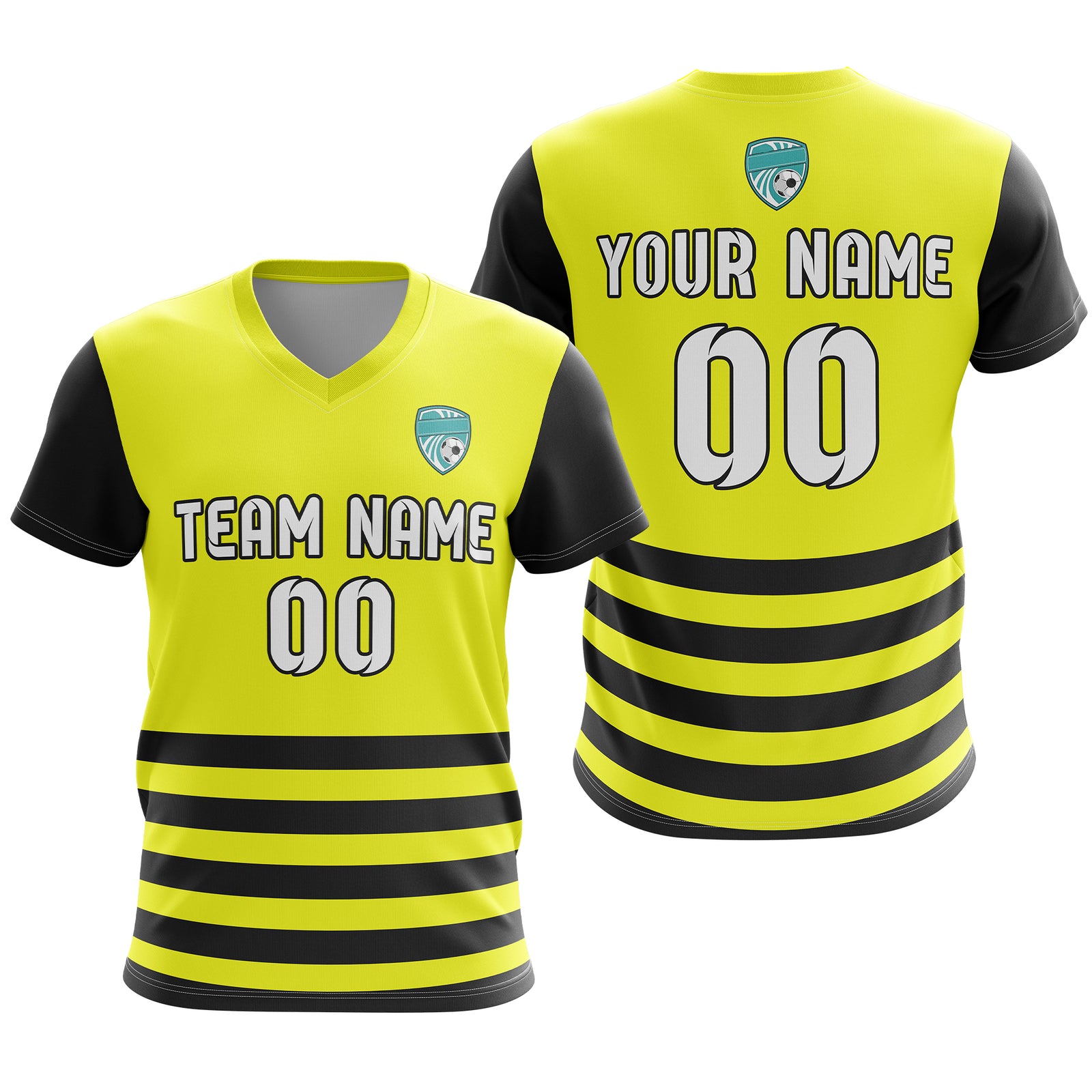 Soccer Jersey - V Neck - Stripe - Design 5 - Yellow
