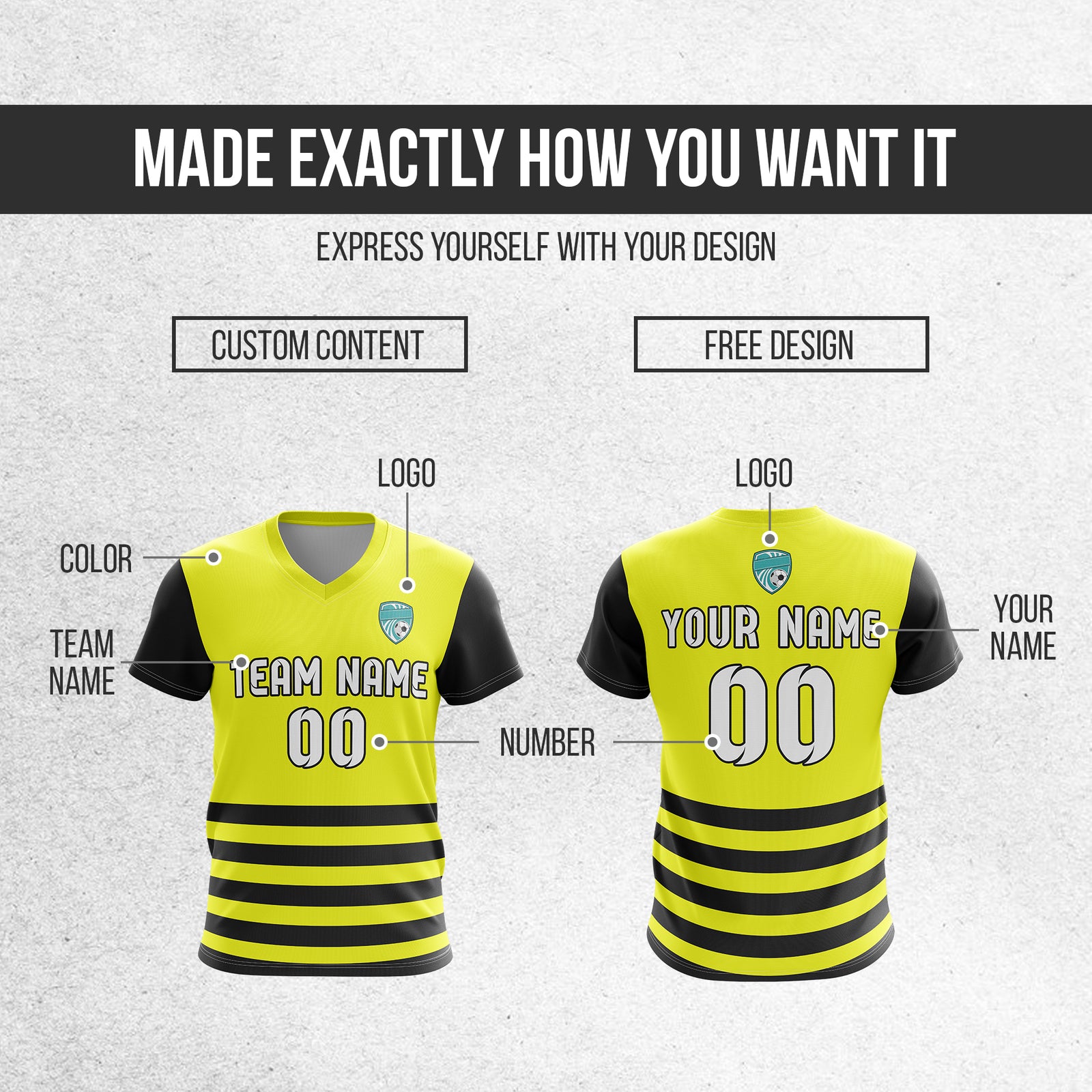 Soccer Jersey - V Neck - Stripe - Design 5 - Yellow