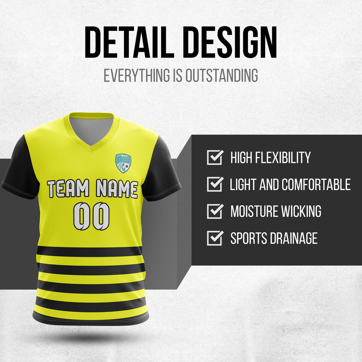 Soccer Jersey - V Neck - Stripe - Design 5 - Yellow