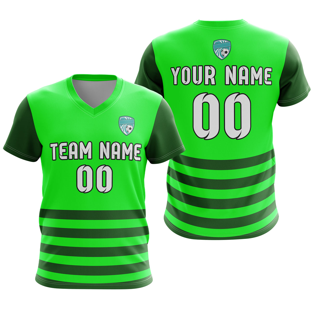 Soccer Jersey - V Neck - Stripe - Design 5 - neon Green