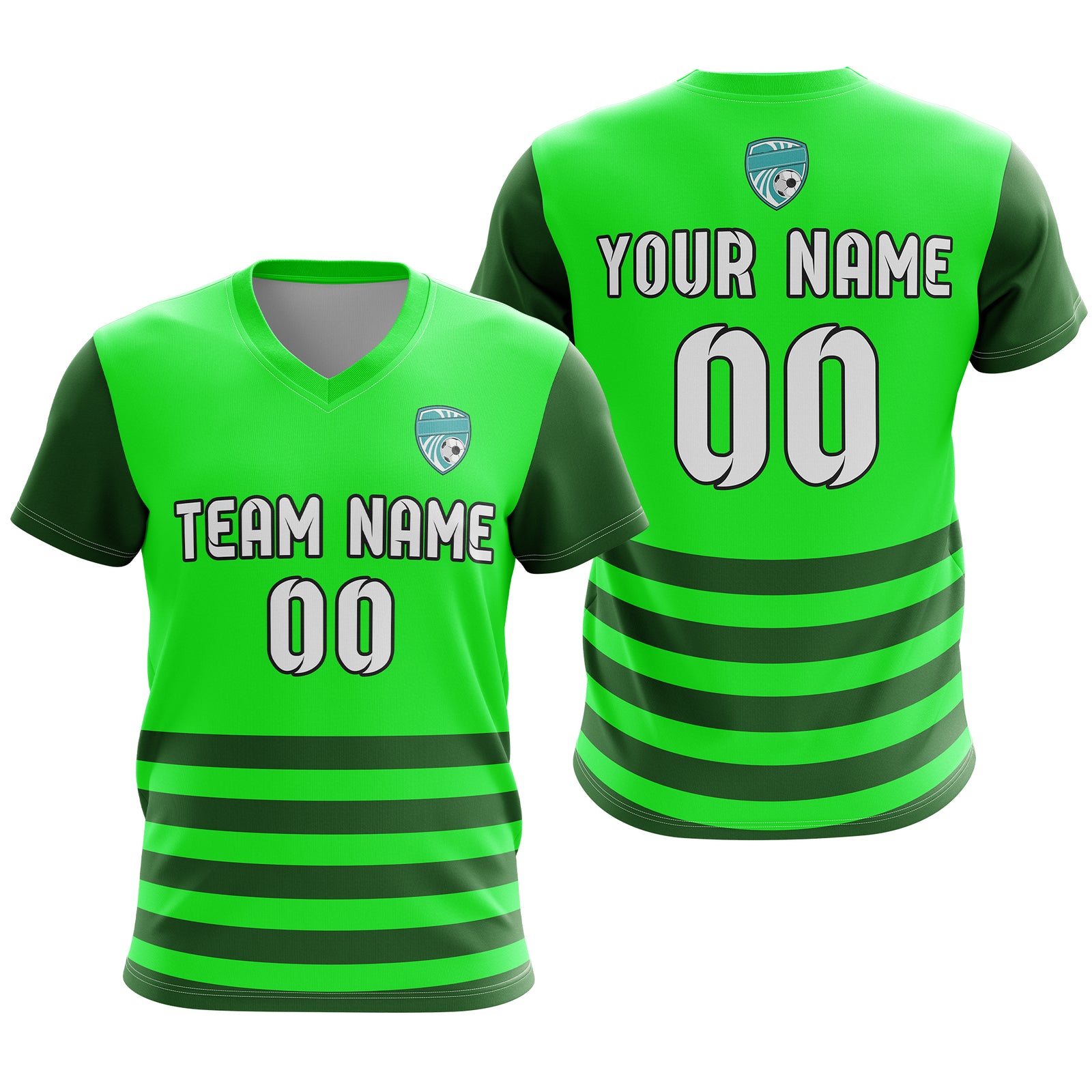 Soccer Jersey - V Neck - Stripe - Design 5 - neon Green