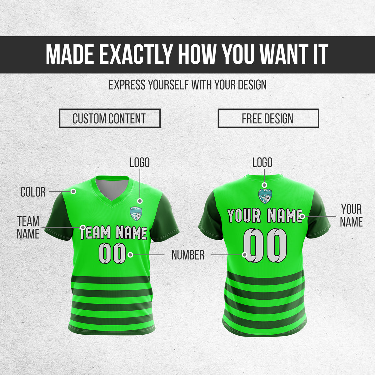 Soccer Jersey - V Neck - Stripe - Design 5 - neon Green