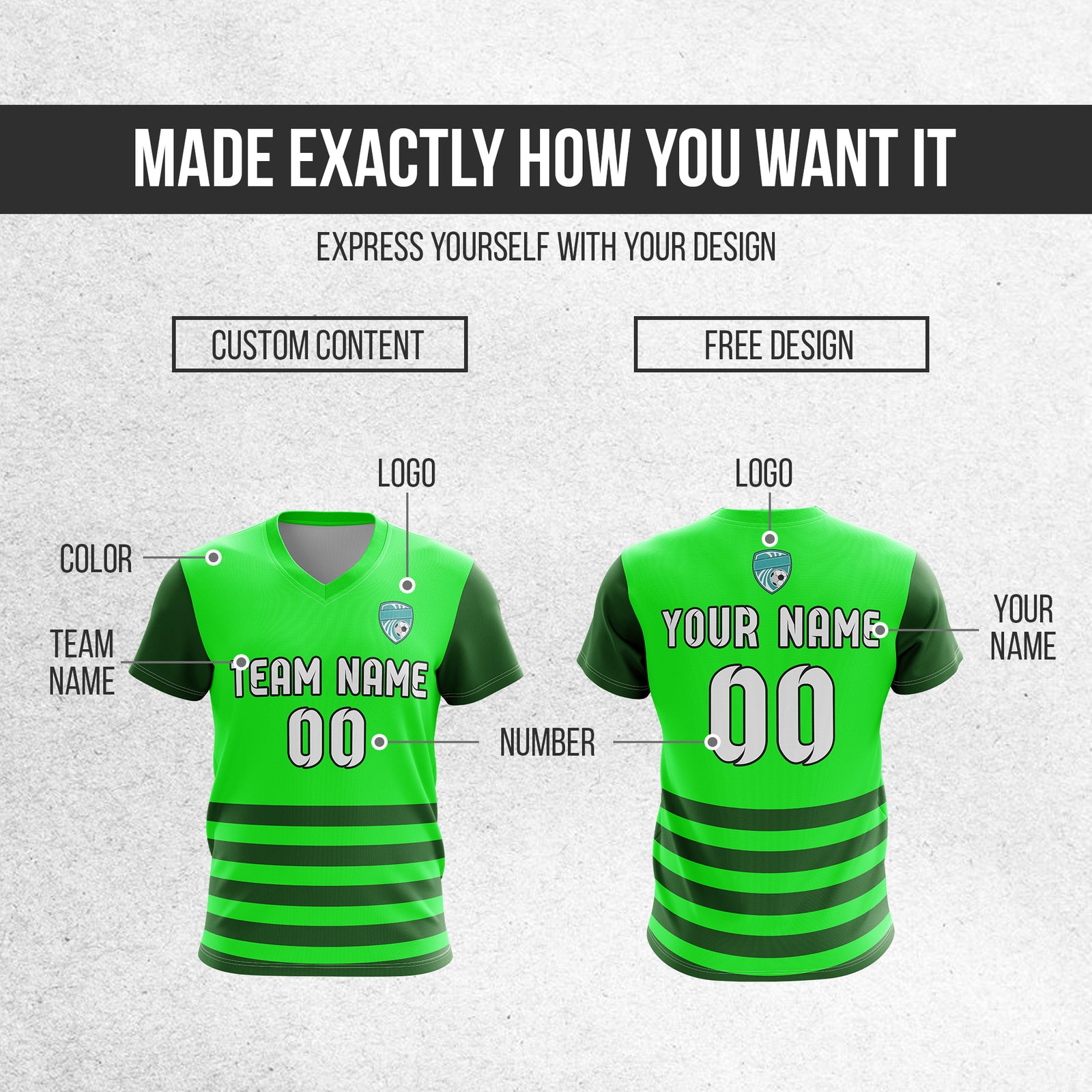 Soccer Jersey - V Neck - Stripe - Design 5 - neon Green