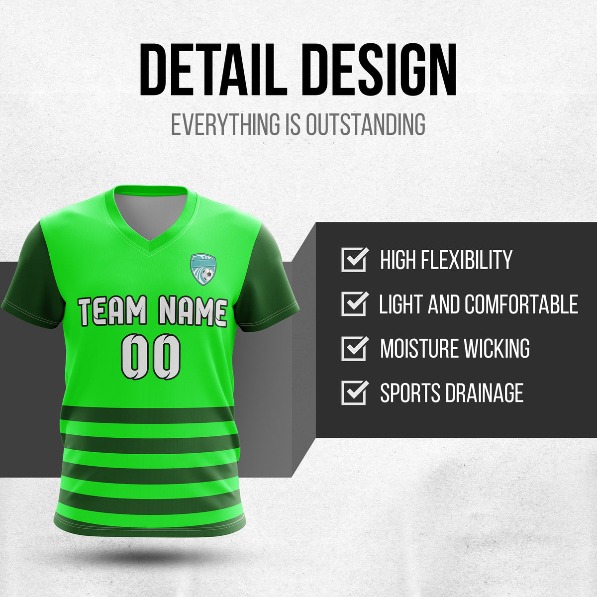Soccer Jersey - V Neck - Stripe - Design 5 - neon Green